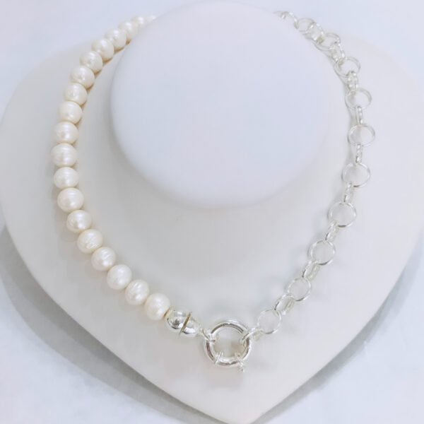 Cadena combinada Perla Plata 925