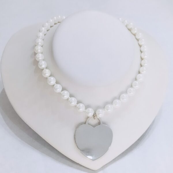 Cadena Perla con Corazon Plata 925