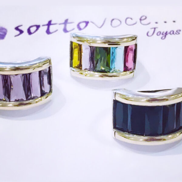 Anillo plata y oro cristal multicolor