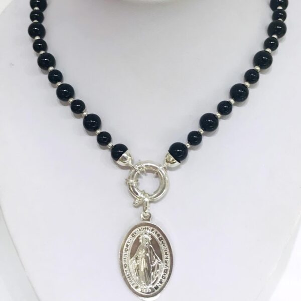 Cadena Piedra Natural Plata 925 Virgen Milagrosa