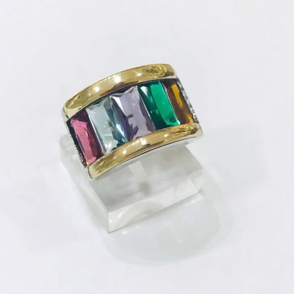 Anillo plata y oro cristal multicolor