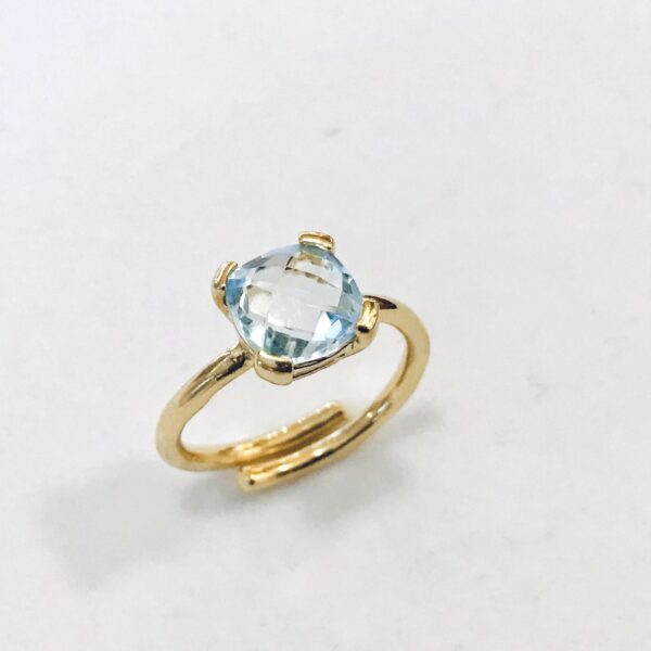Anillo Goldplated Plata 925 Piedra Agua Marina