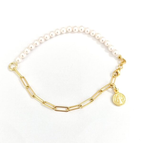 Pulsera Goldplated eslabón Force y Perla cultivo Agua dulce